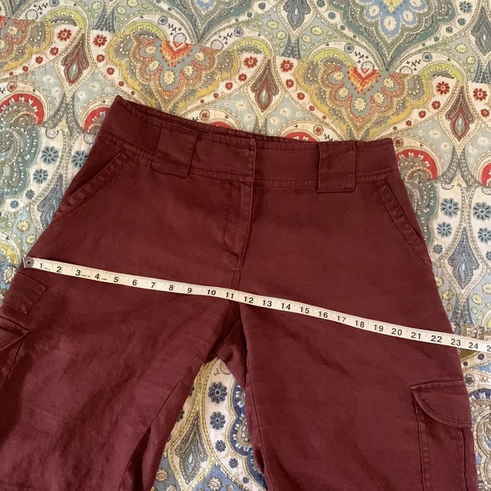 CAbi maroon 100% Linen cargo wide leg Bermuda shorts #575 size 8 - Picture 7 of 11